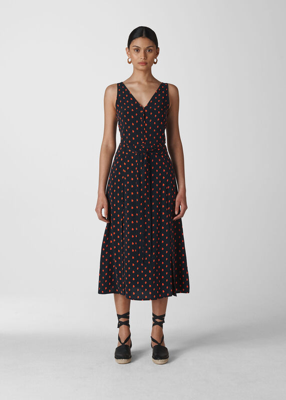 Scattered Leaf Tie Front Skirt