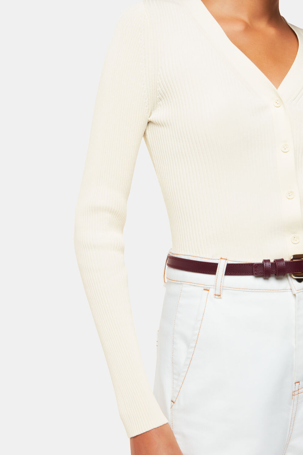 Ivory Ribbed V neck Cardigan