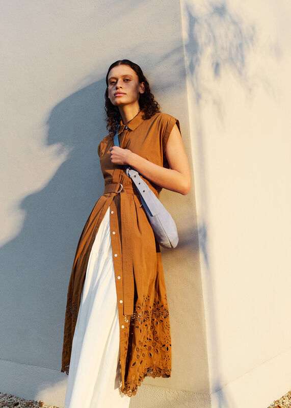 Camel Cotton Broderie Shirt Dress