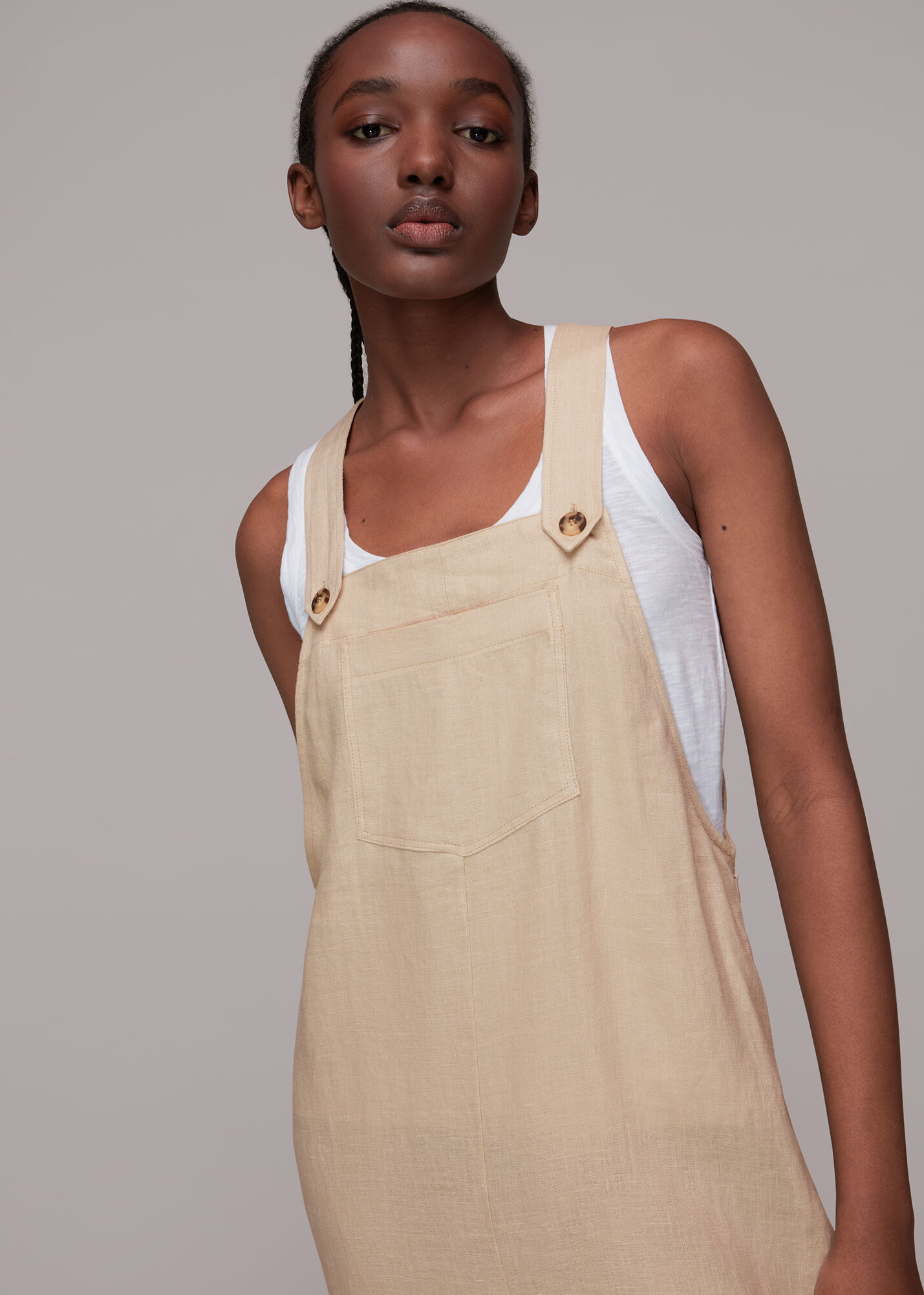 Stone Linen Rita Dungarees WHISTLES