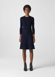 Pointelle Detail Knit Dress Navy