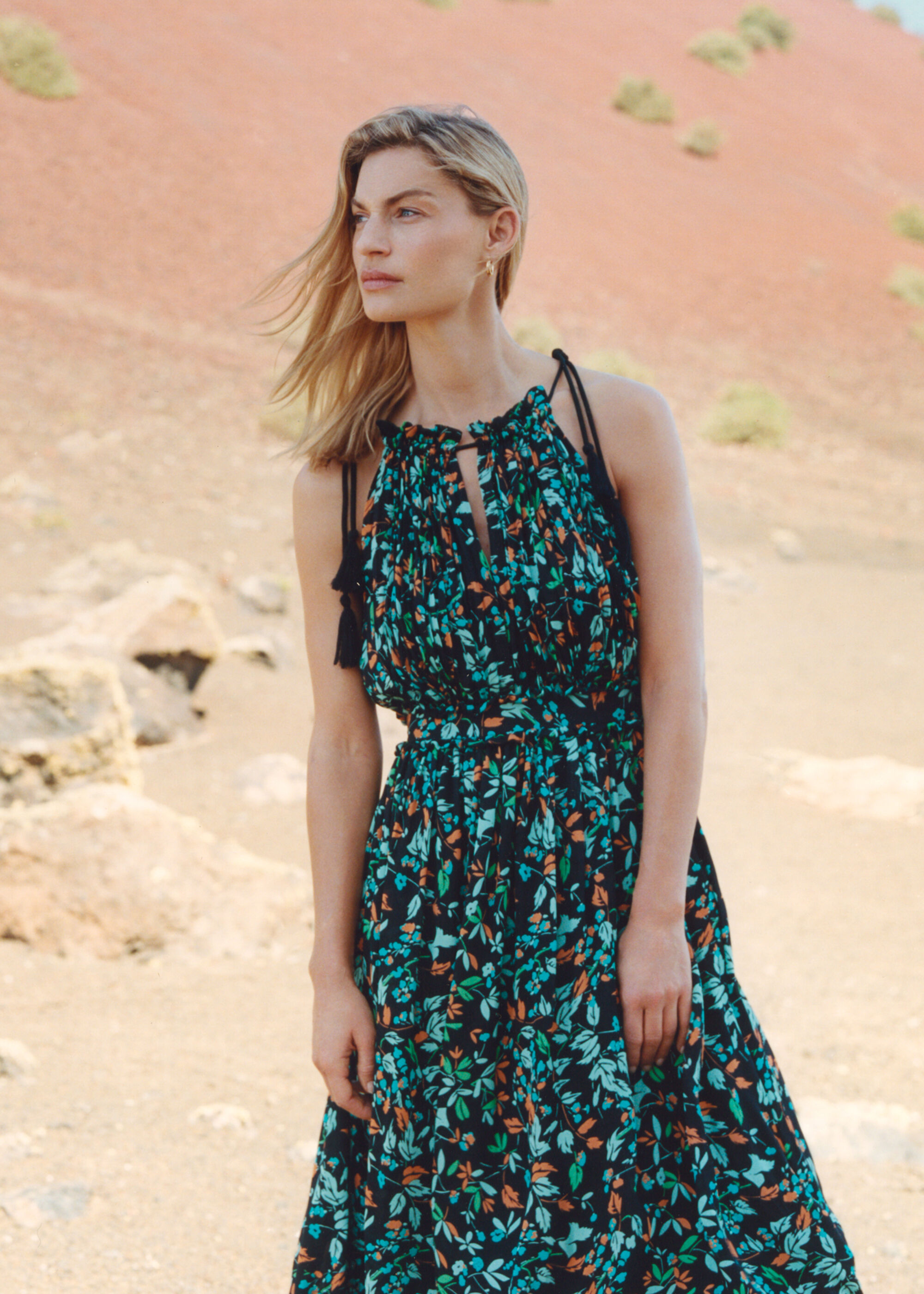 blue floral halter dress