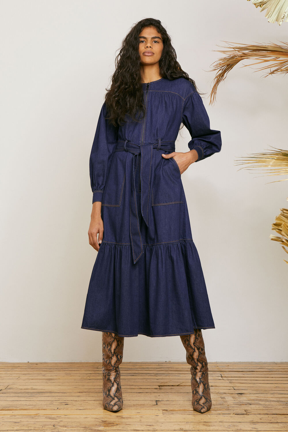 Hilde Tiered Denim Dress Dark Denim