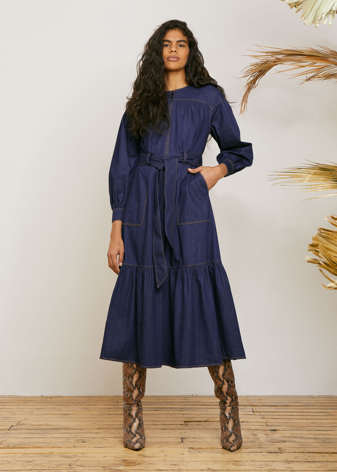 Hilde Tiered Denim Dress Dark Denim