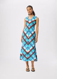 Checked V Neck Textured Dress