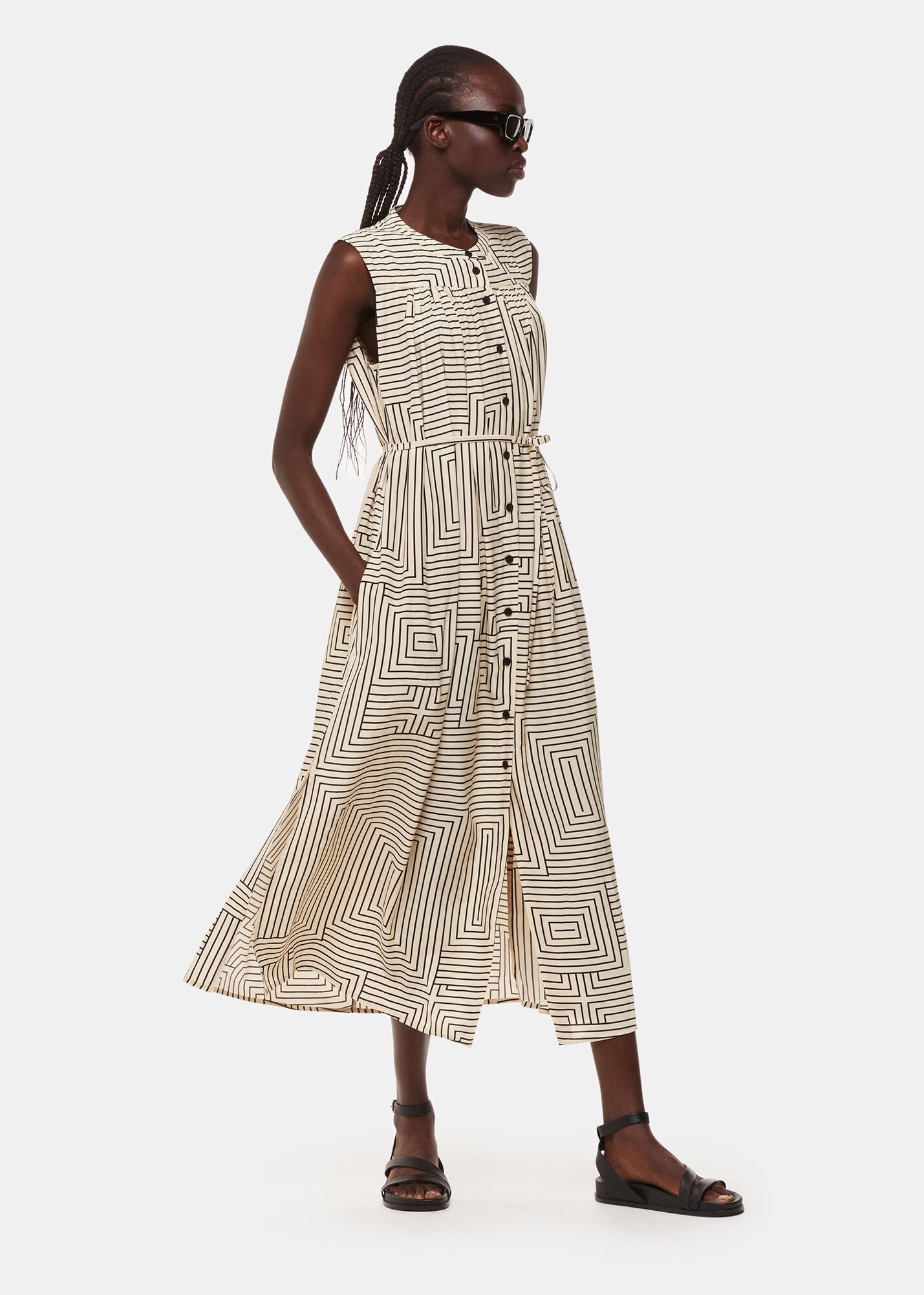 Ivory/Multi Angled Stripe Ilana Dress | WHISTLES | Whistles ROW |