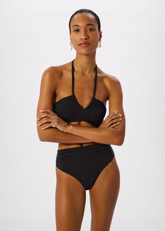 Black Textured Gingham Bikini Bottom