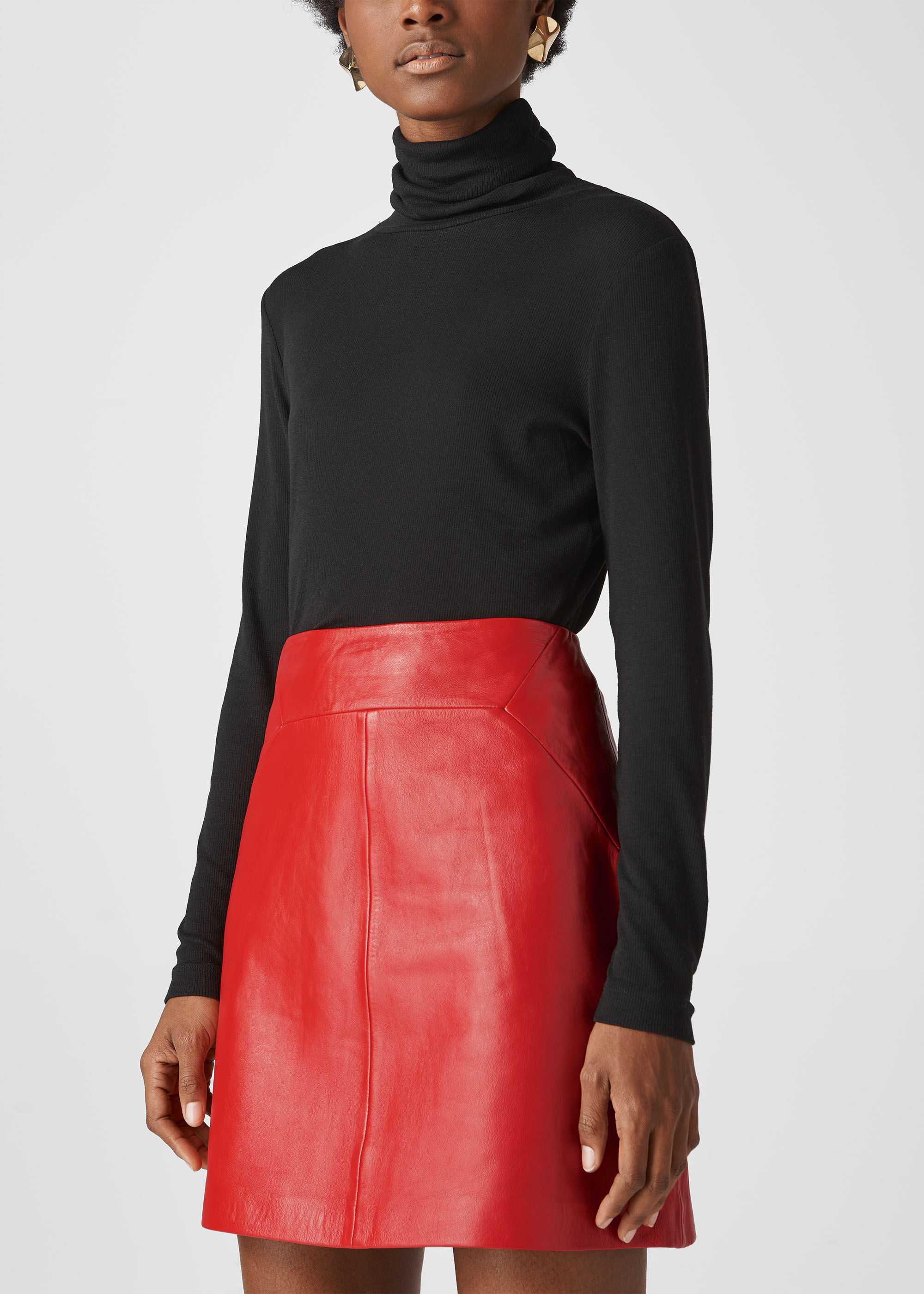 Whistles a-line mini sales leather skirt burgundy