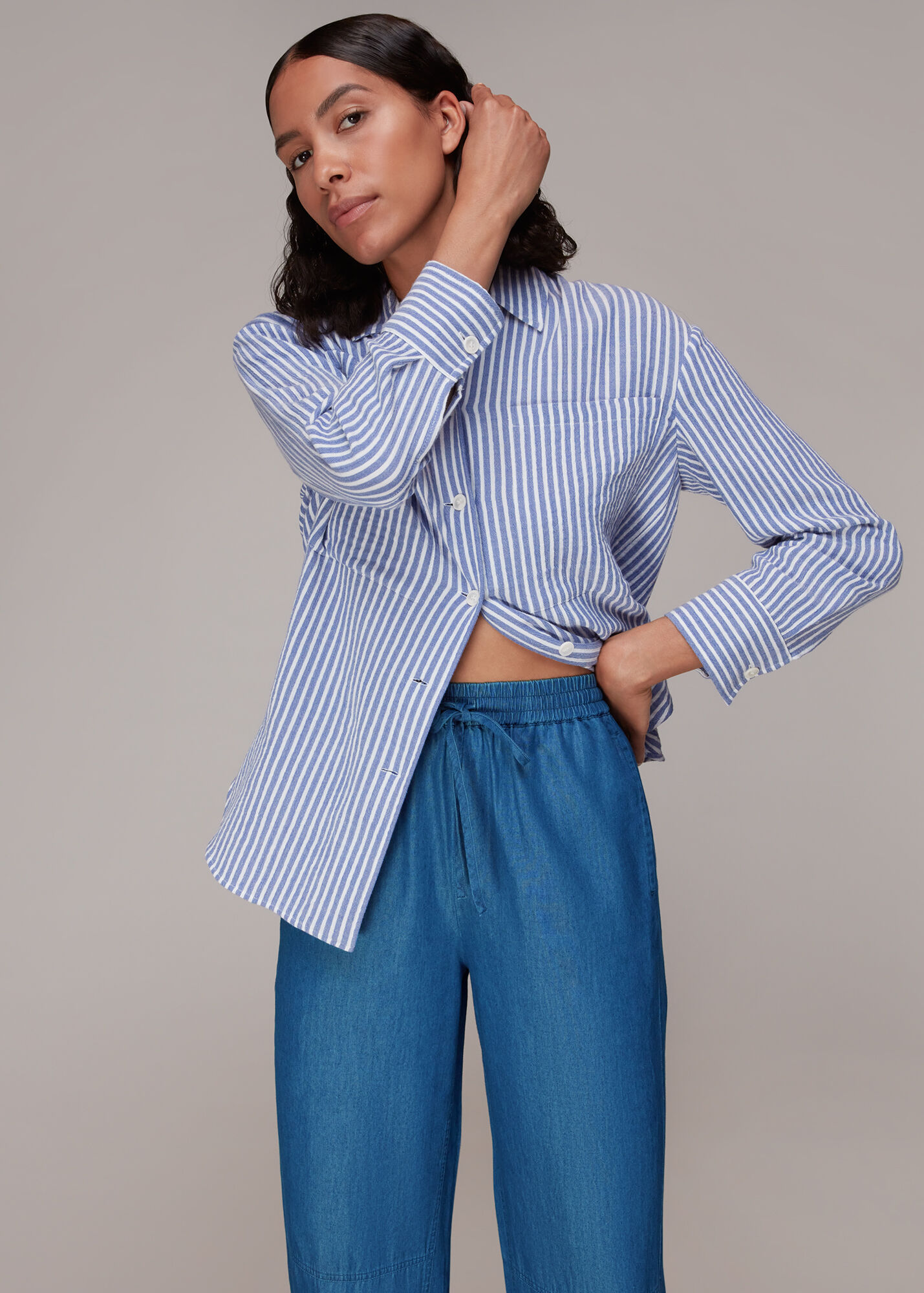 Blue Lucy Chambray Barrel Trouser WHISTLES