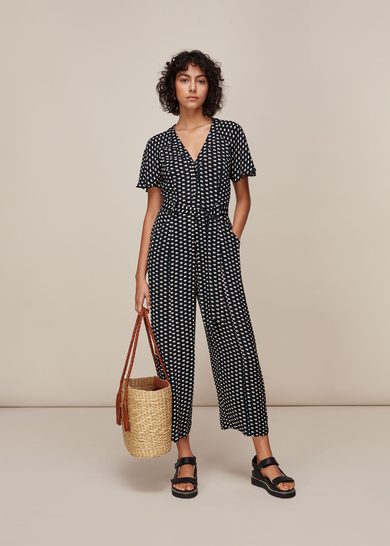 Black/Multi Elephant Print Jumpsuit | WHISTLES | | Overalls