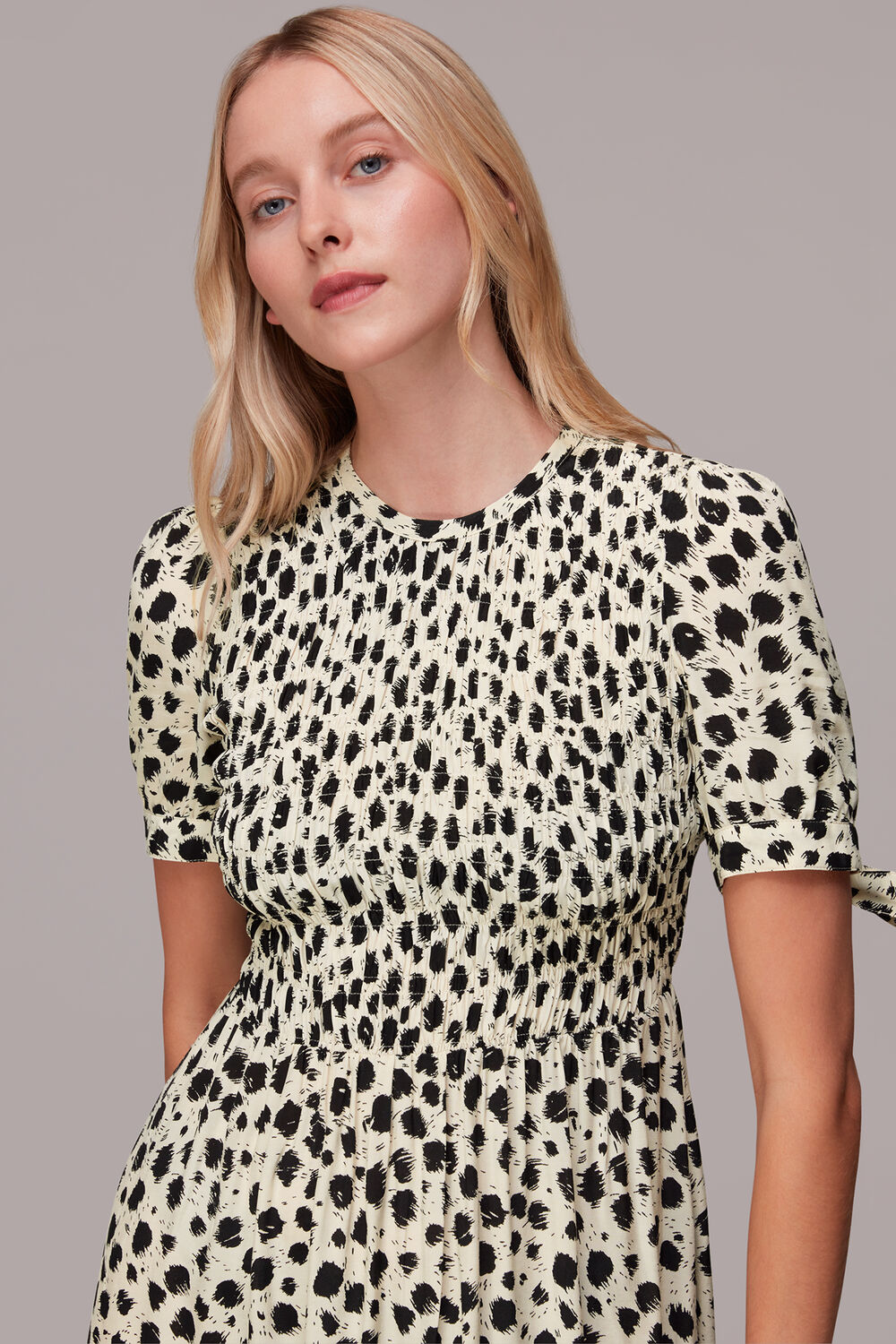Dalmatian Shirred Midi Dress