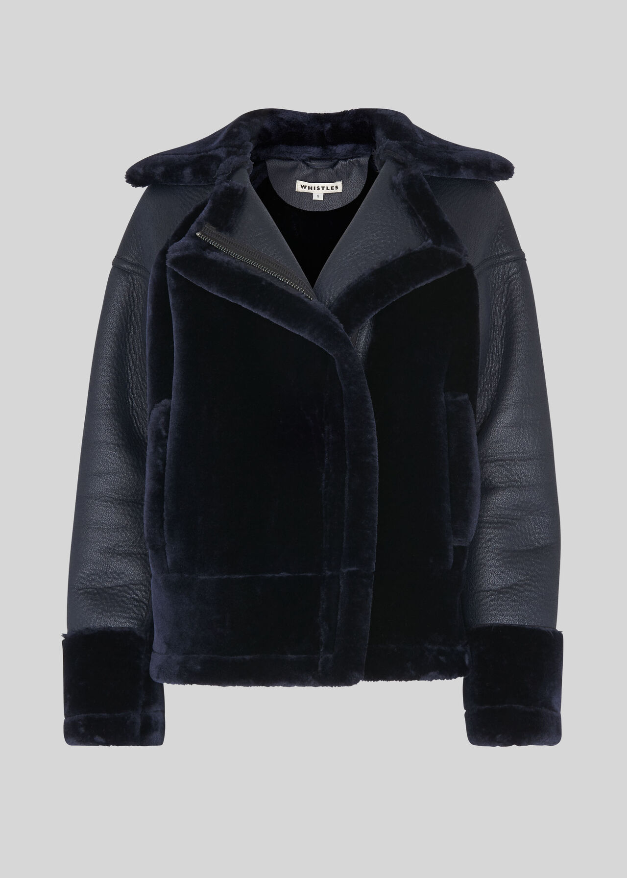 Faux Fur Biker Navy