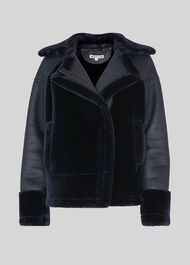 Faux Fur Biker Navy