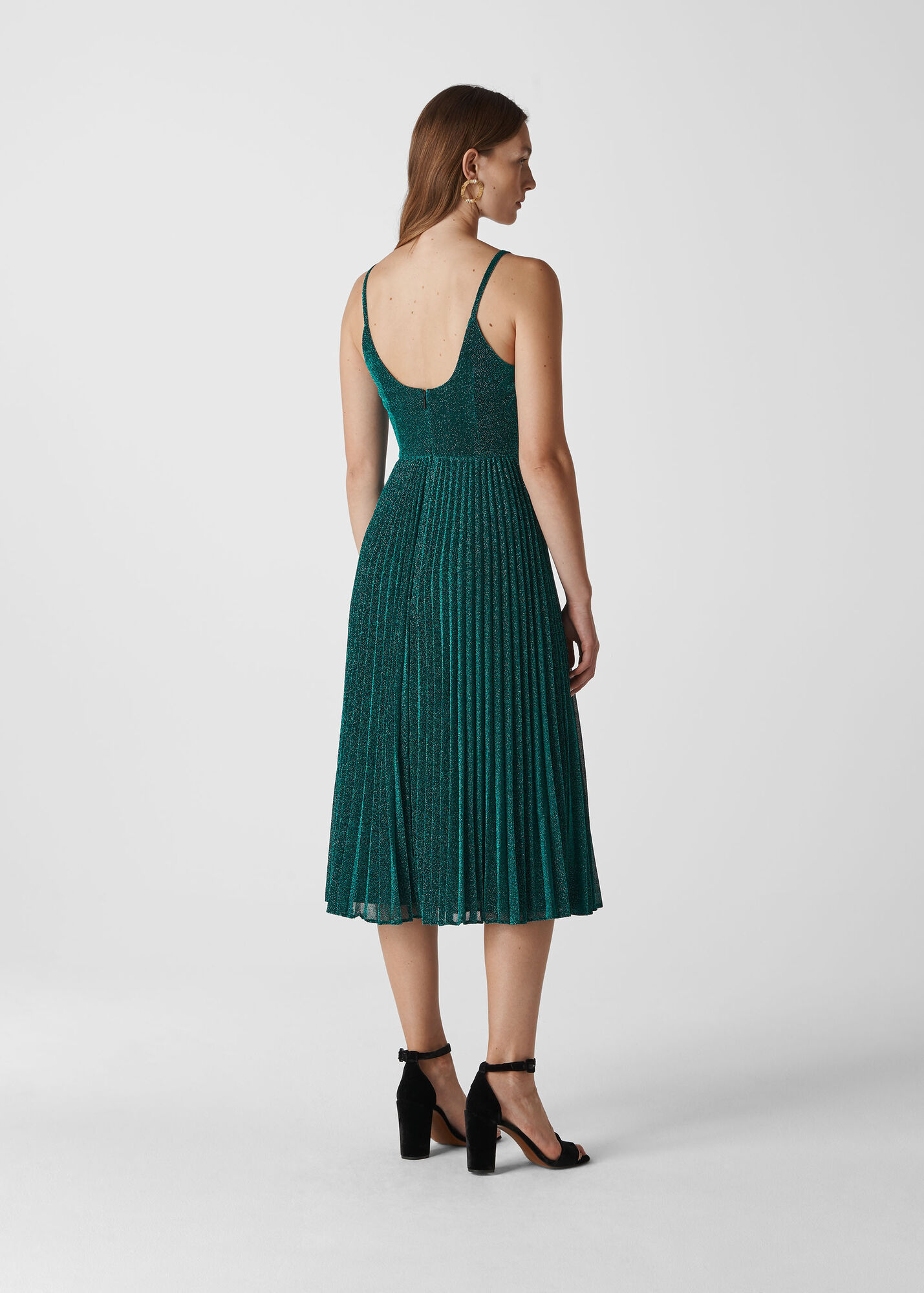 Green Regina Sparkle Pleated Dress WHISTLES