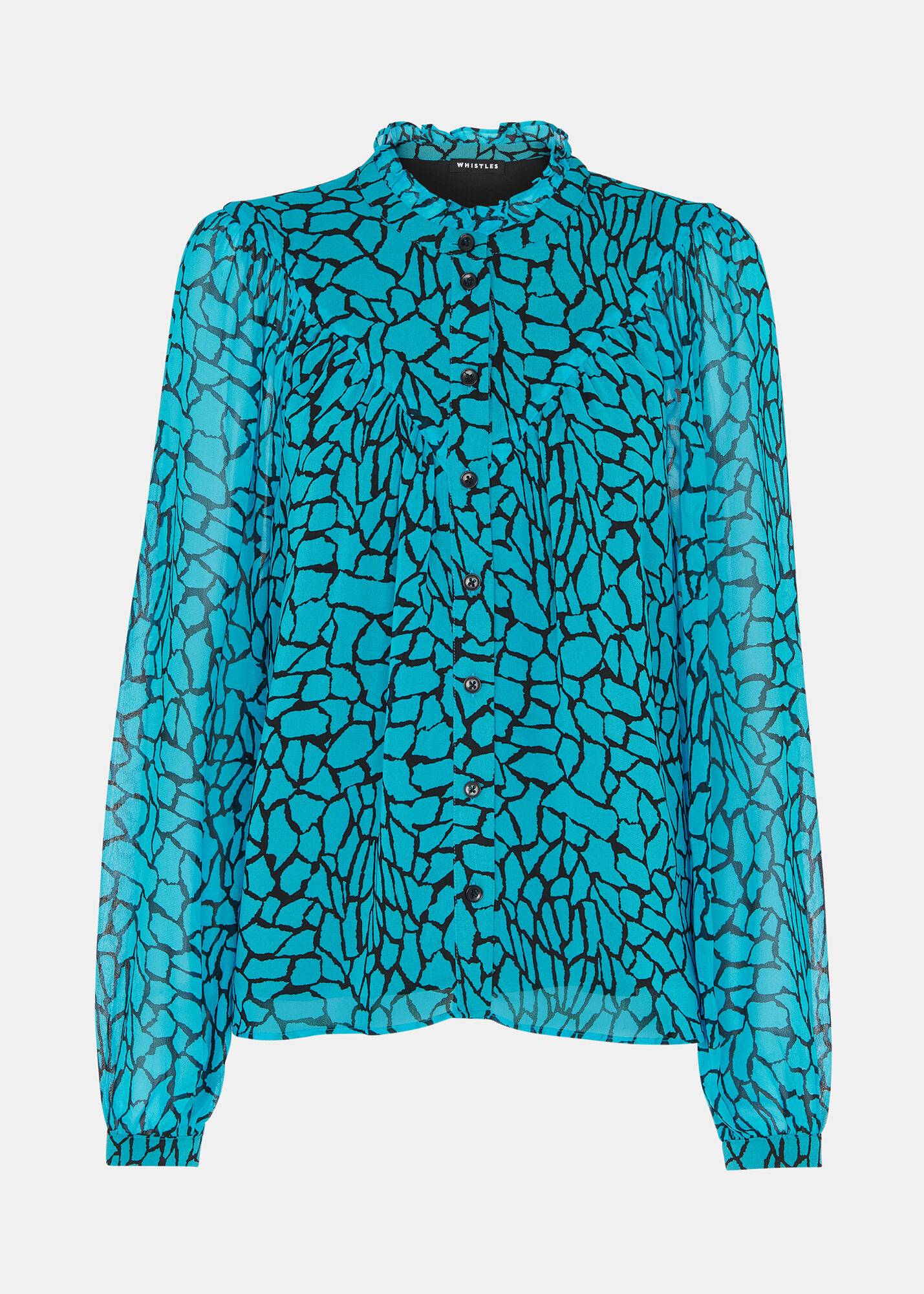 Whistles Bright Blue Abstract Print Blouse | Ruffled Neck