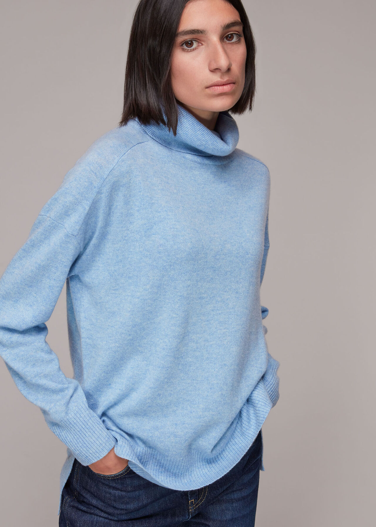 Pale Blue Cashmere Roll Neck Jumper | WHISTLES