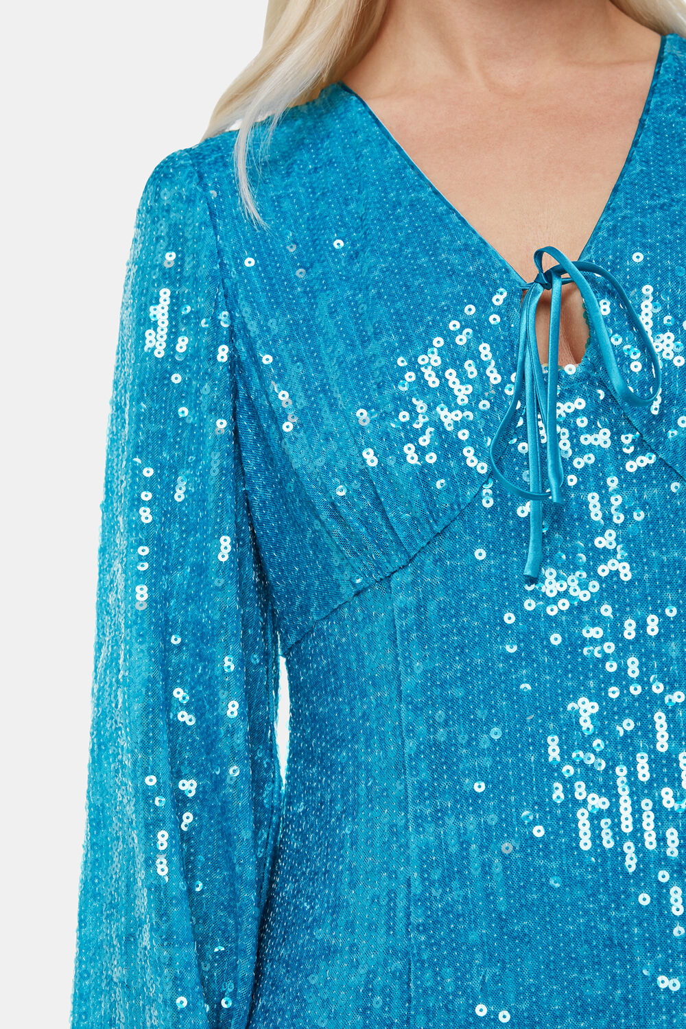 Blue Petite Sequin Keyhole Midi Dress