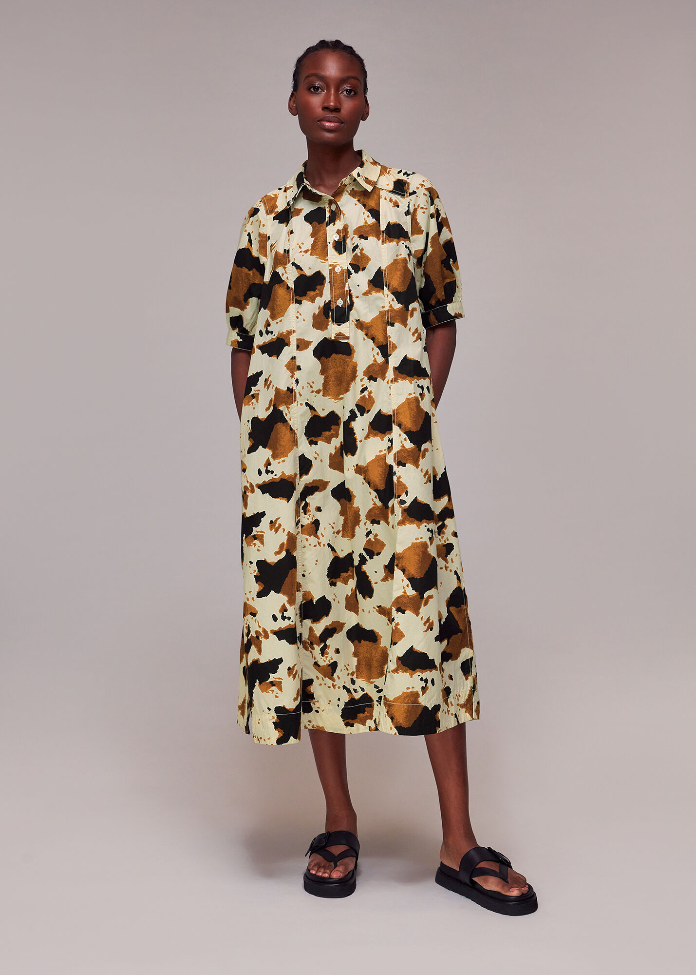Brown/Multi Cow Print Shirt Dress | WHISTLES | Whistles US