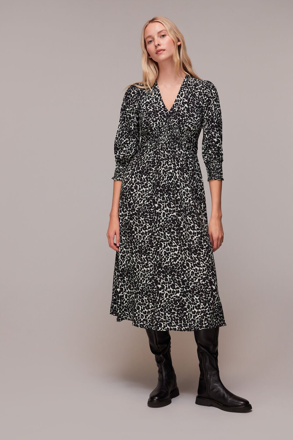 Shadow Leopard Shirred Dress