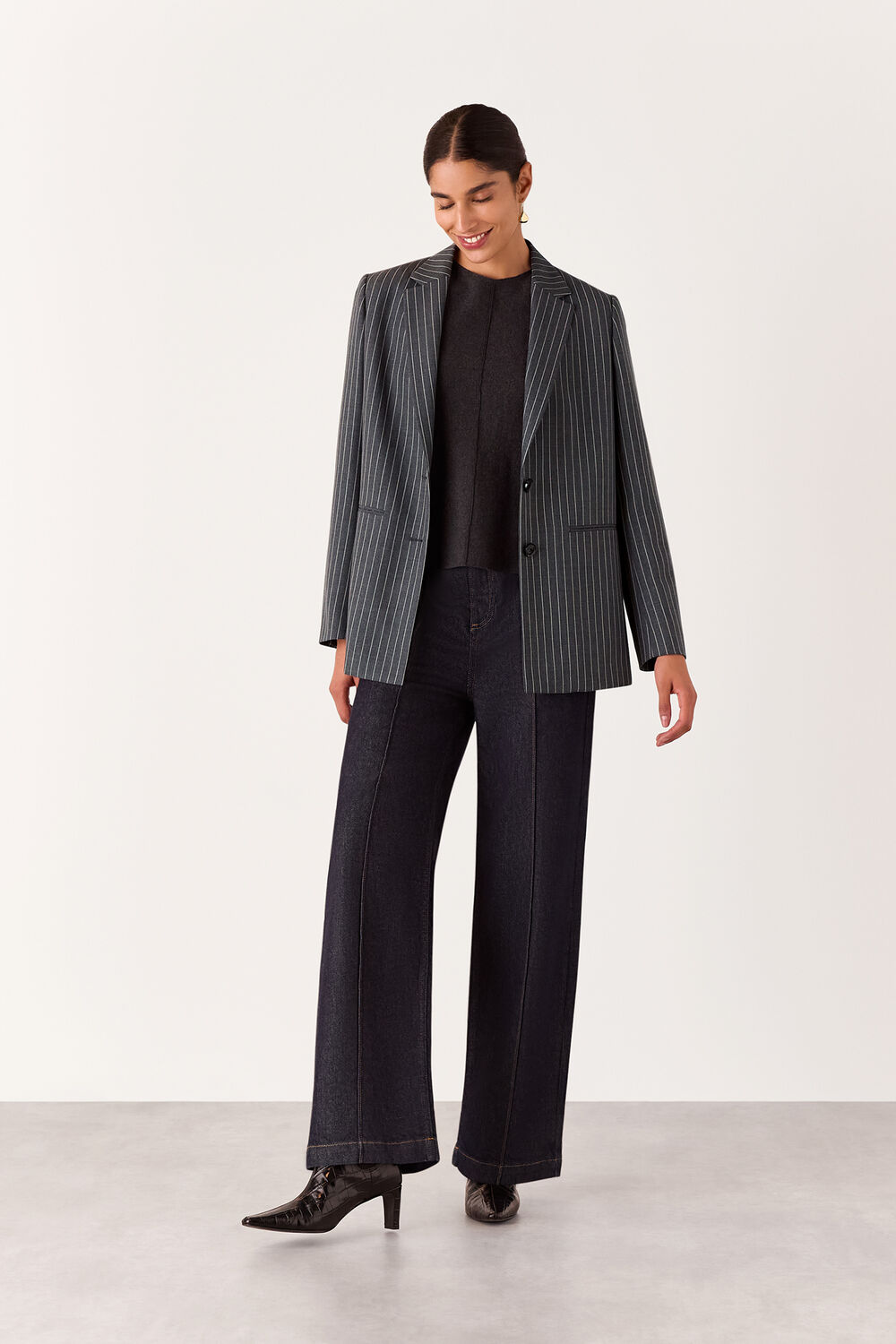 Isla Pinstripe Wool Blazer