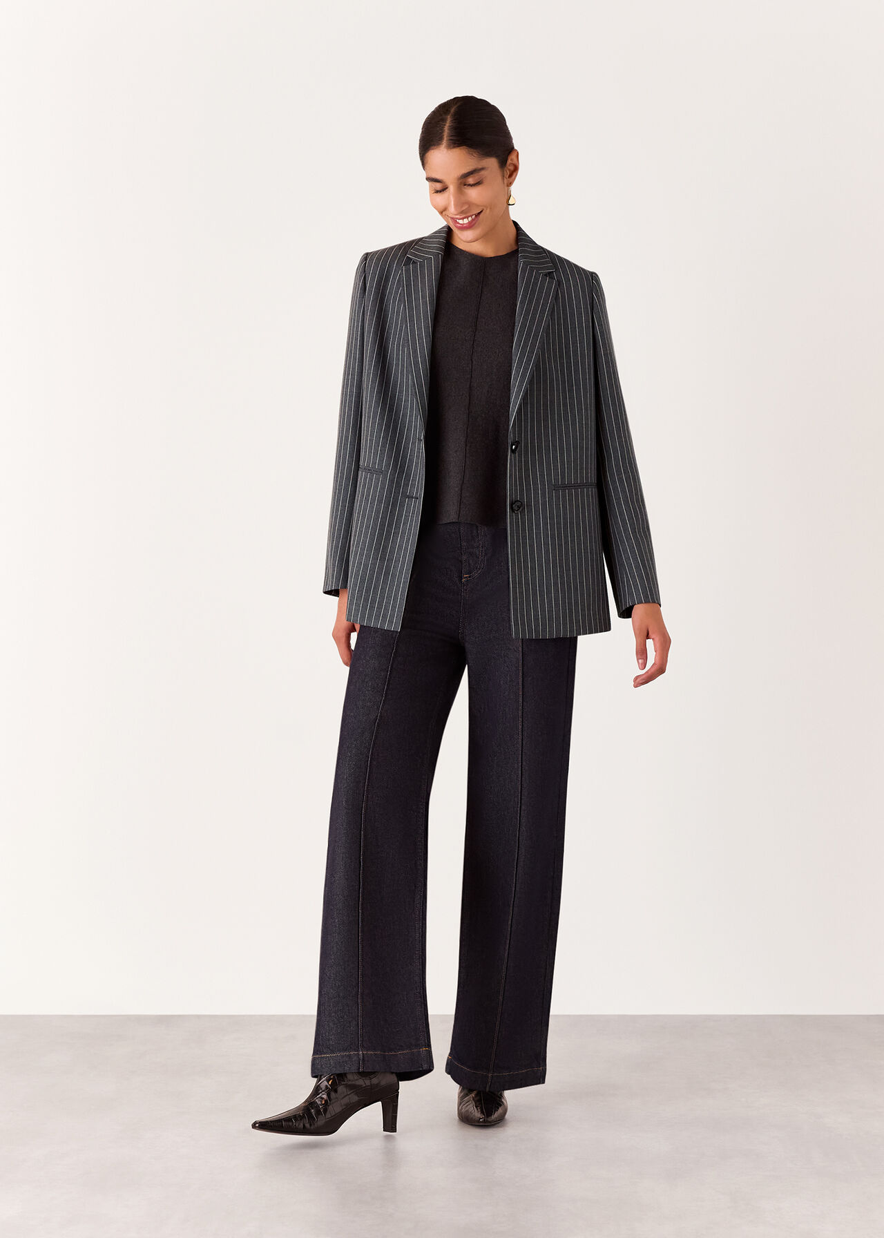 Isla Pinstripe Wool Blazer
