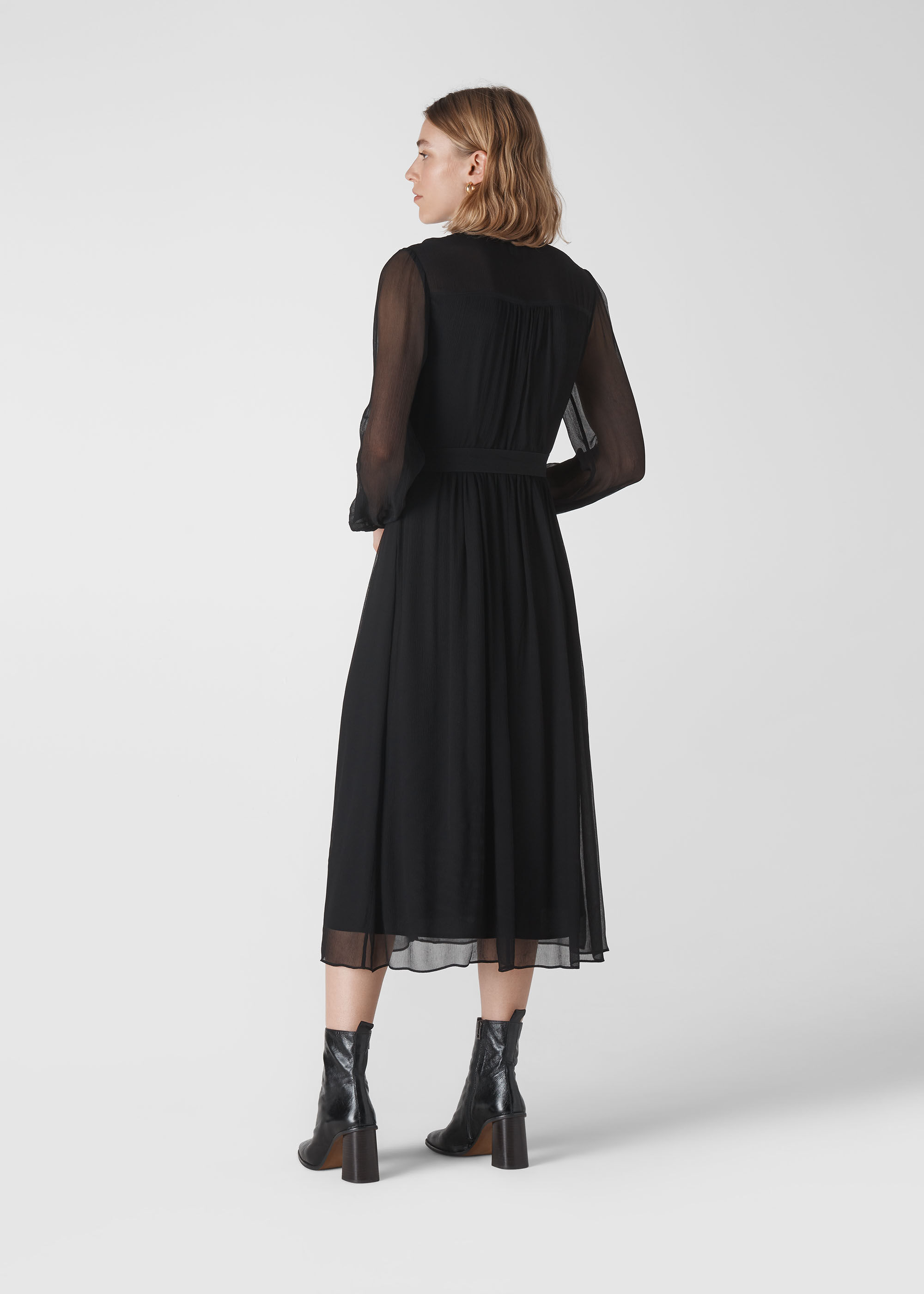 Black belted midi clearance dress