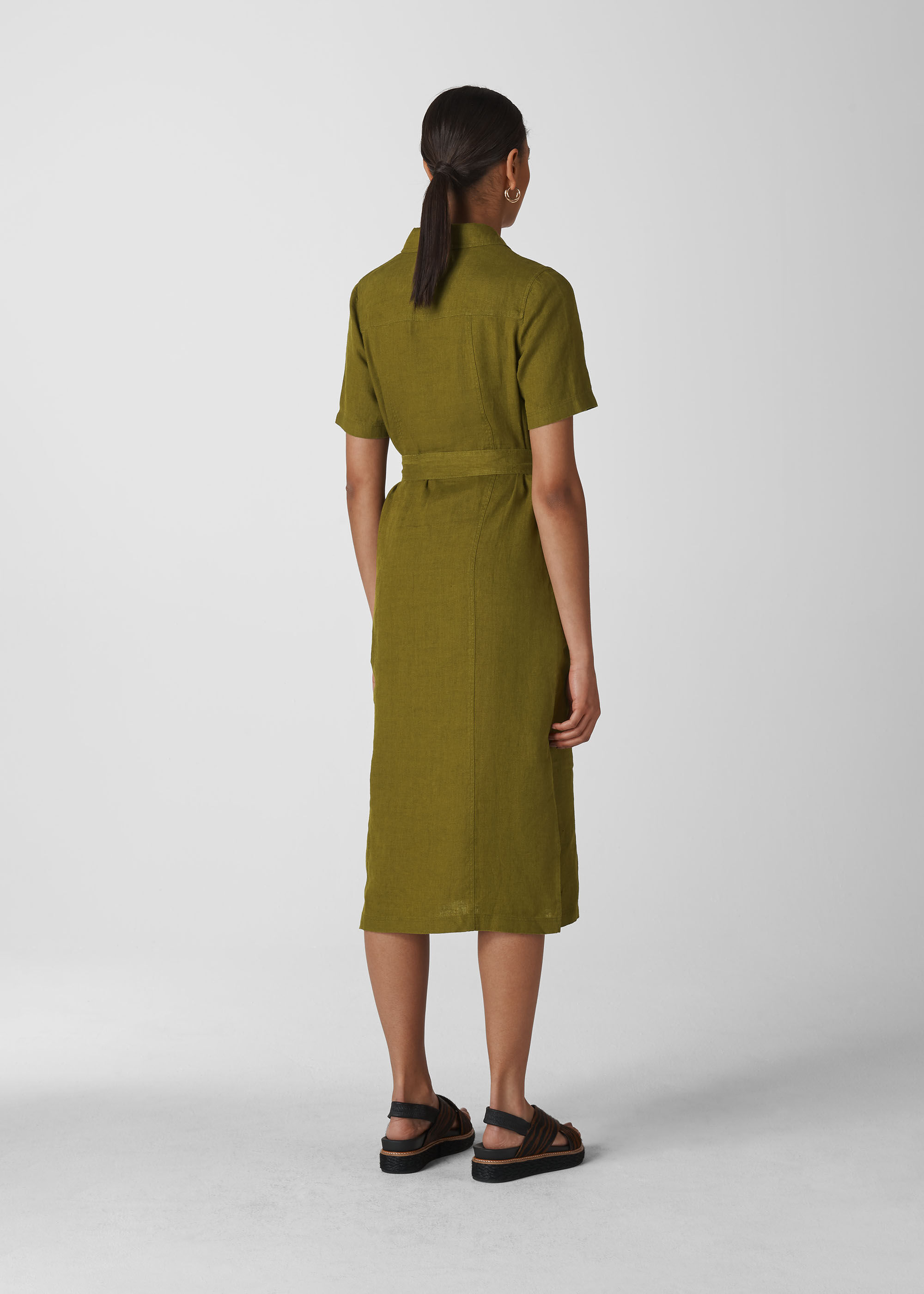 Khaki linen shirt dress hot sale