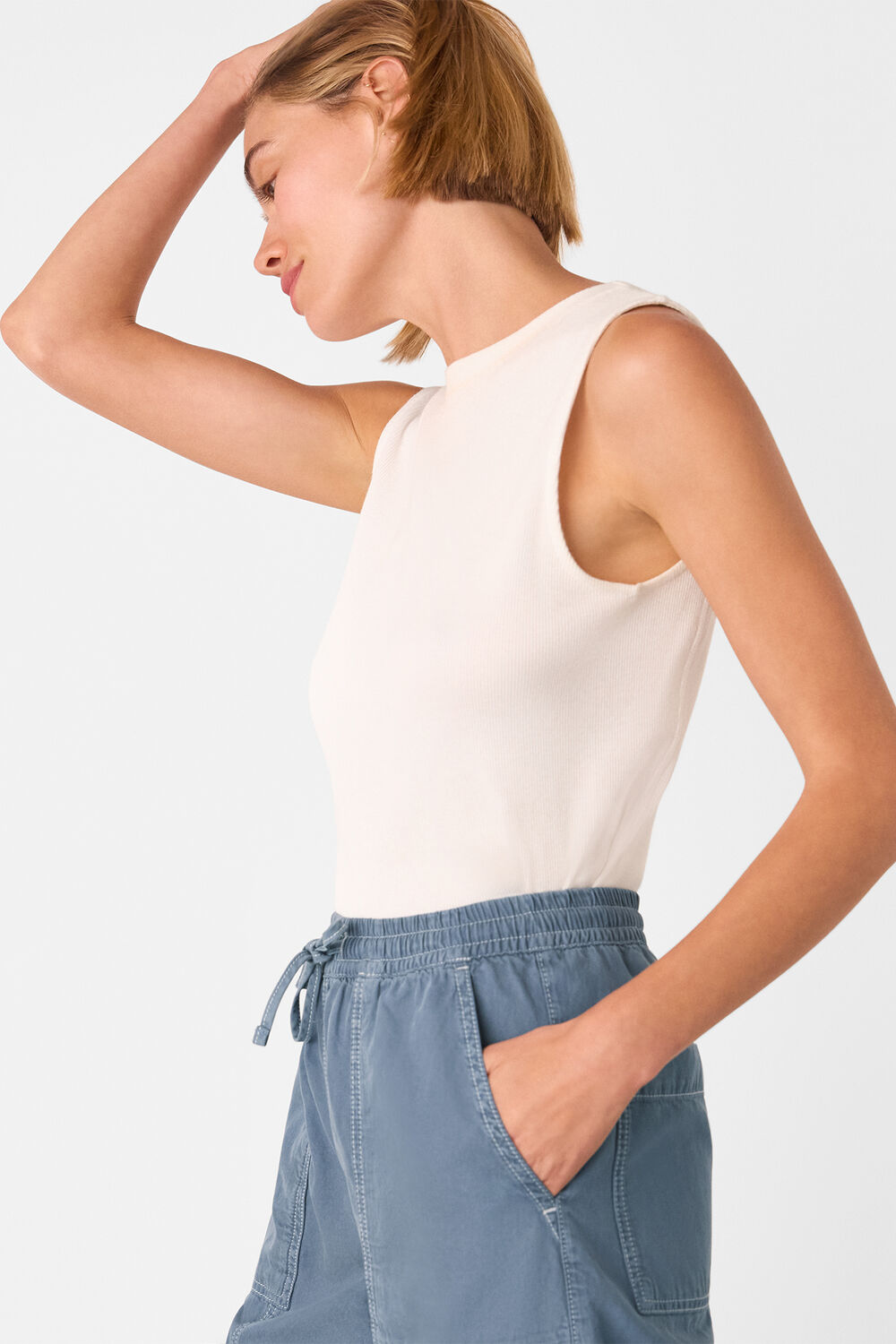 Blue Contrast Stitch Cotton Trouser