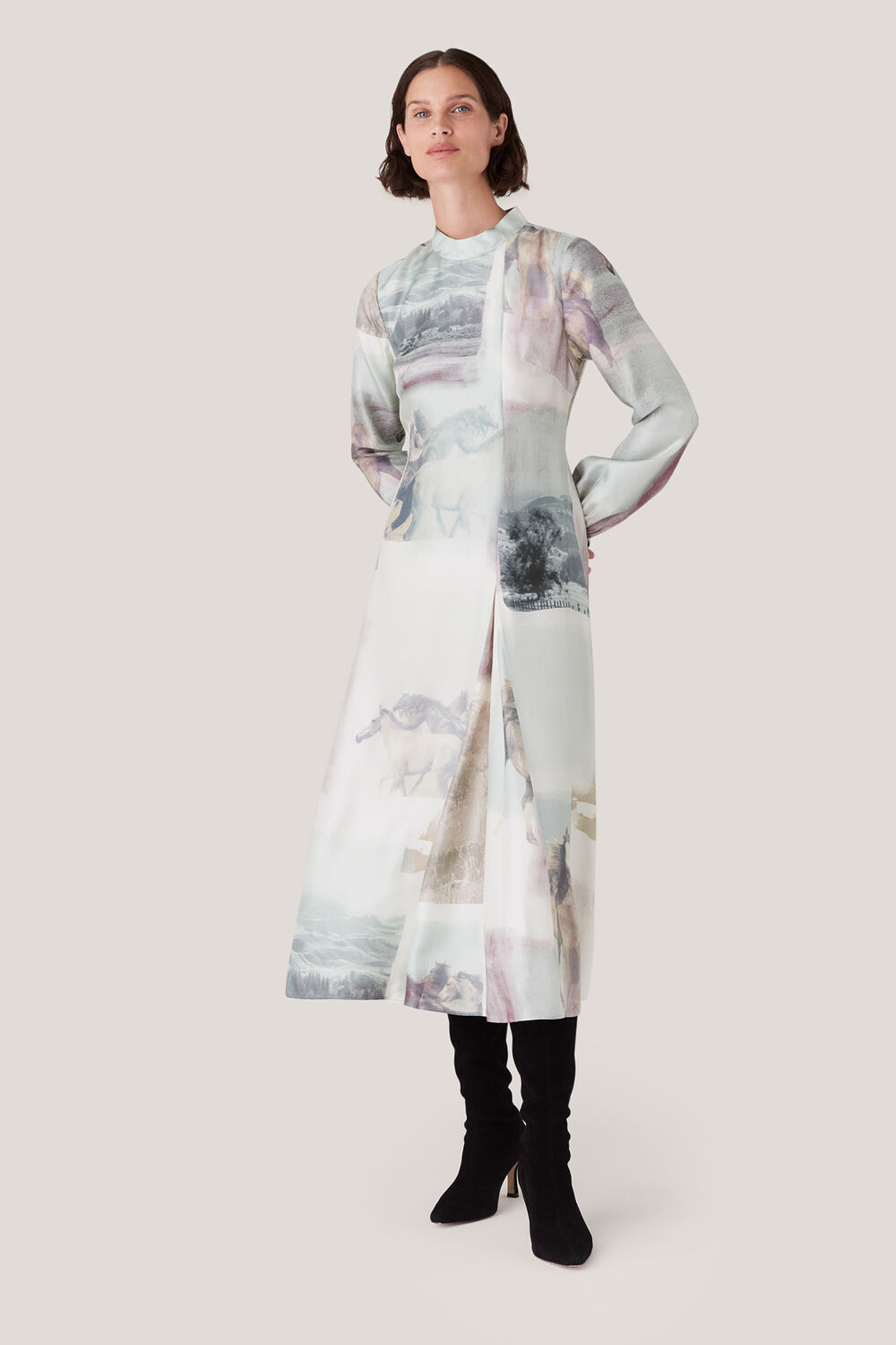Ivory Wild Horse Print Silk Dress