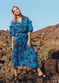 Trailing Seedpod Silk Dress Blue/Multi