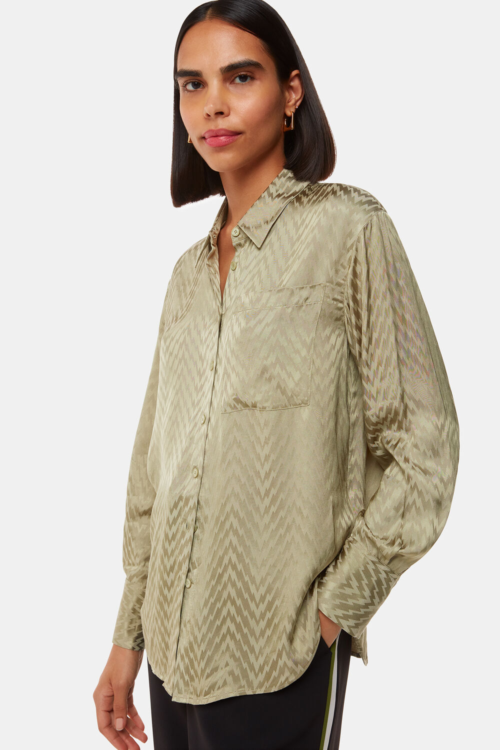 Khaki Jacquard Zig Zag Print Shirt