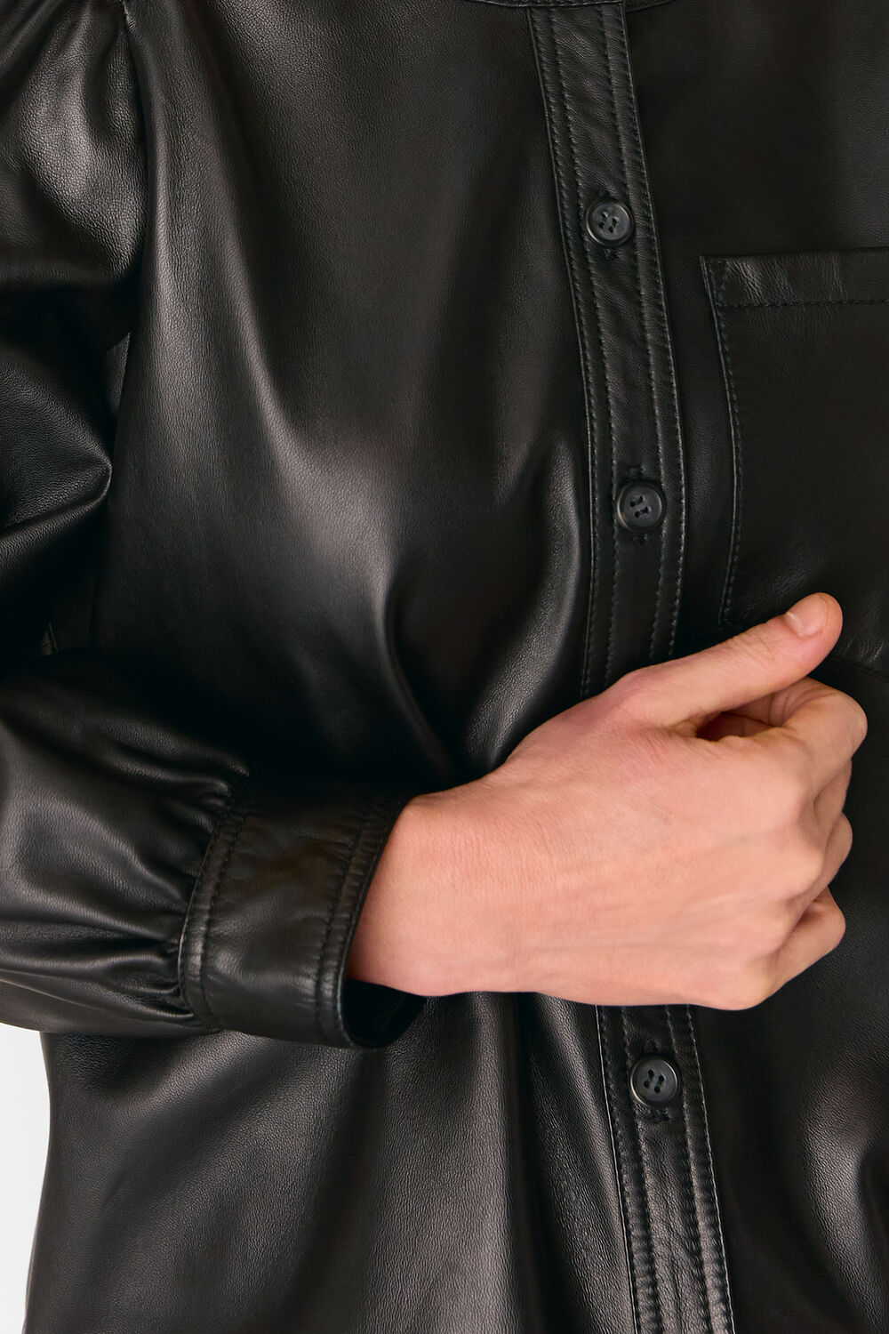 Leather Gathered Sleeve Shirt