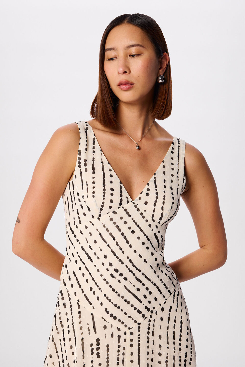 White Dashed Spot Dobby Maxi Dress