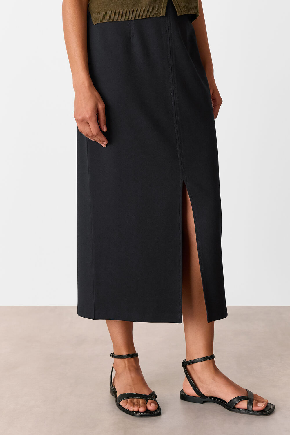 Black Ponte Straight Skirt
