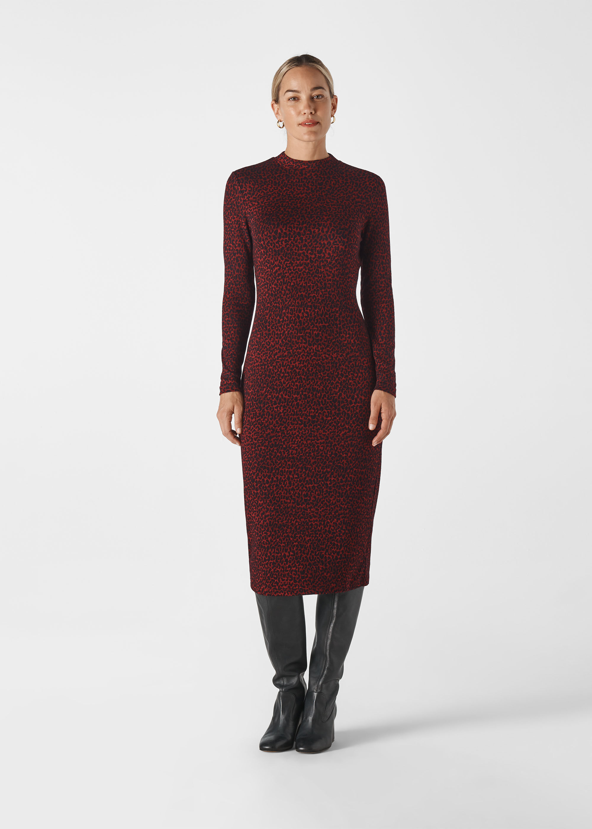 Burgundy Animal Jersey Jacquard Dress 