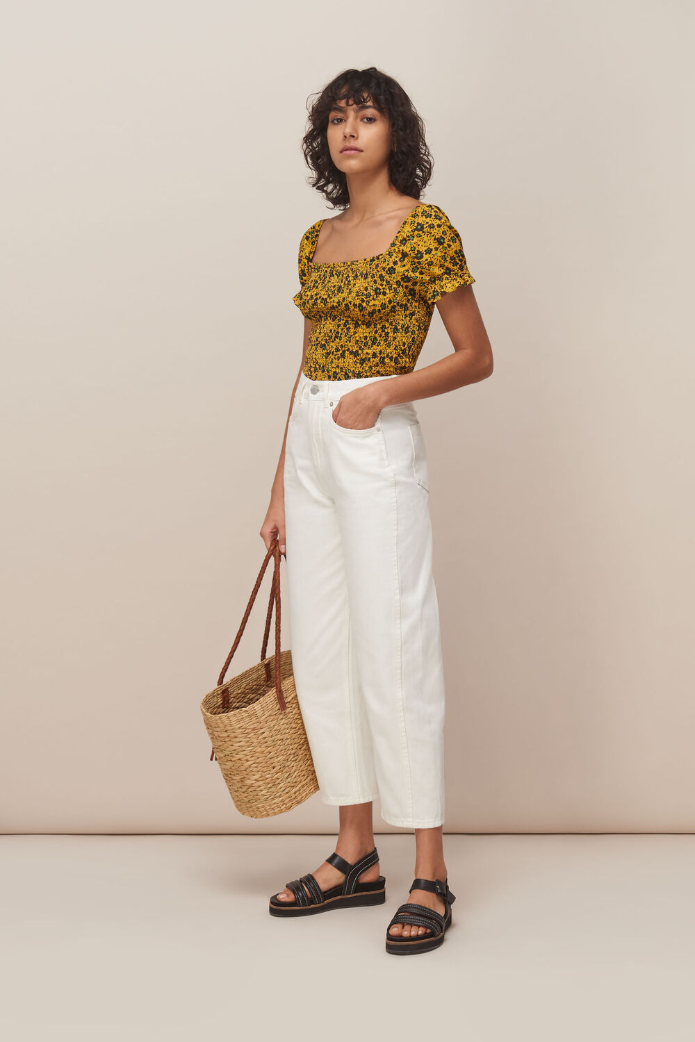 Trailing Daisy Rouched Top Yellow/Multi