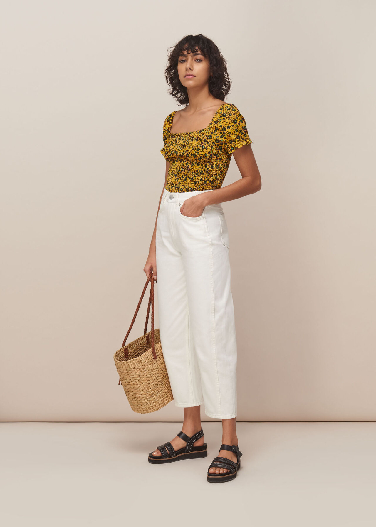 Yellow/Multi Trailing Daisy Rouched Top | WHISTLES
