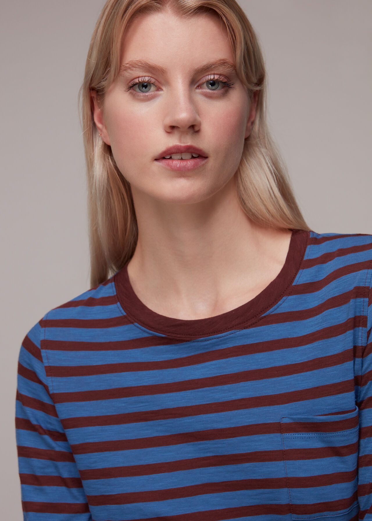 Stripe Crew Neck Pocket Top
