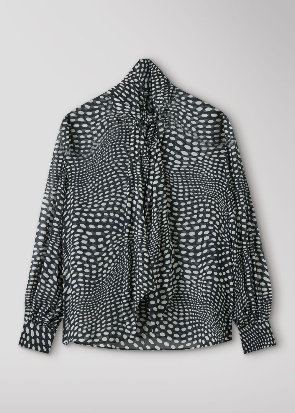 Mixed Spot Scarf Sheer Blouse