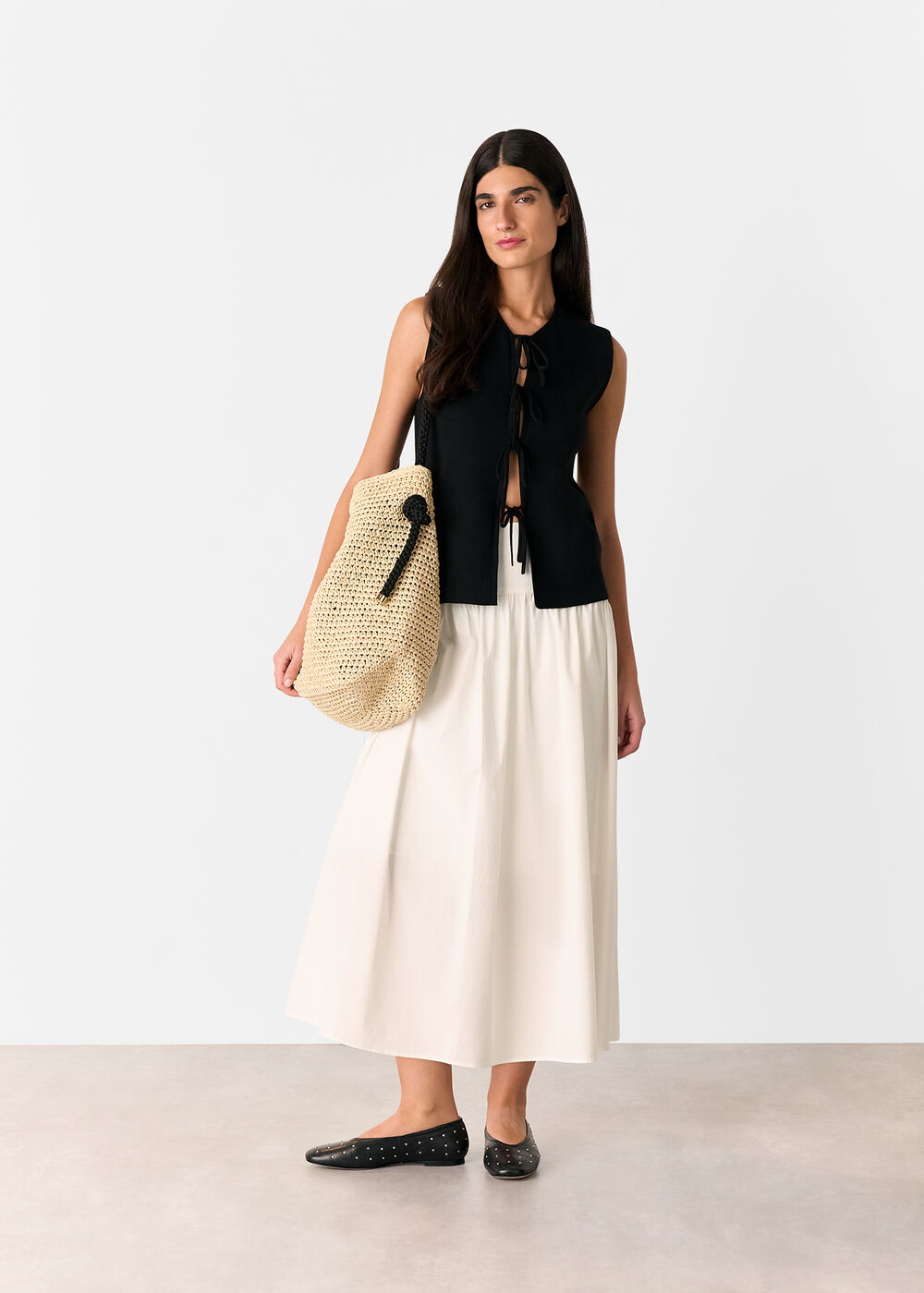 Cotton Waisted Midi Skirt