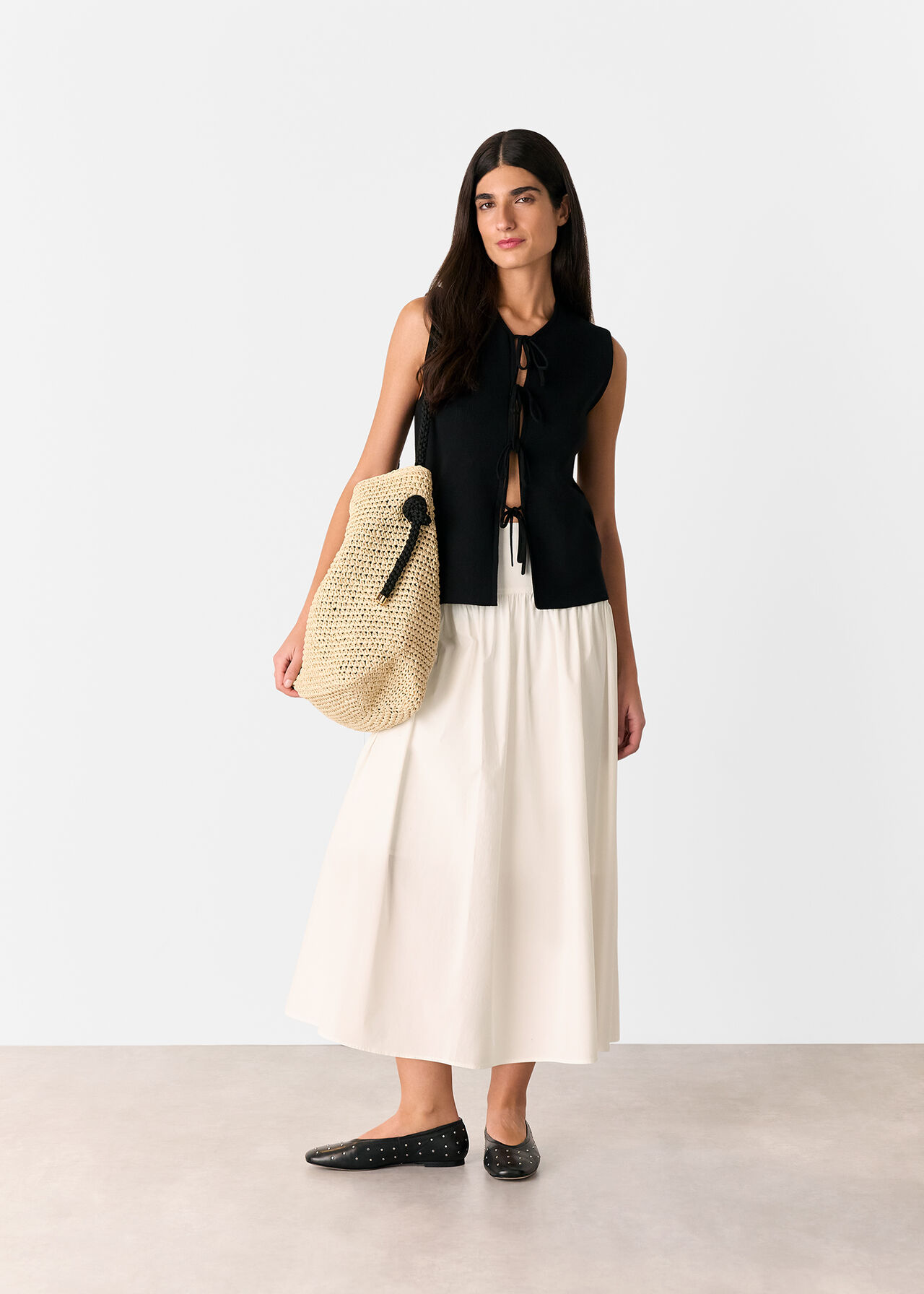 Cotton Waisted Midi Skirt