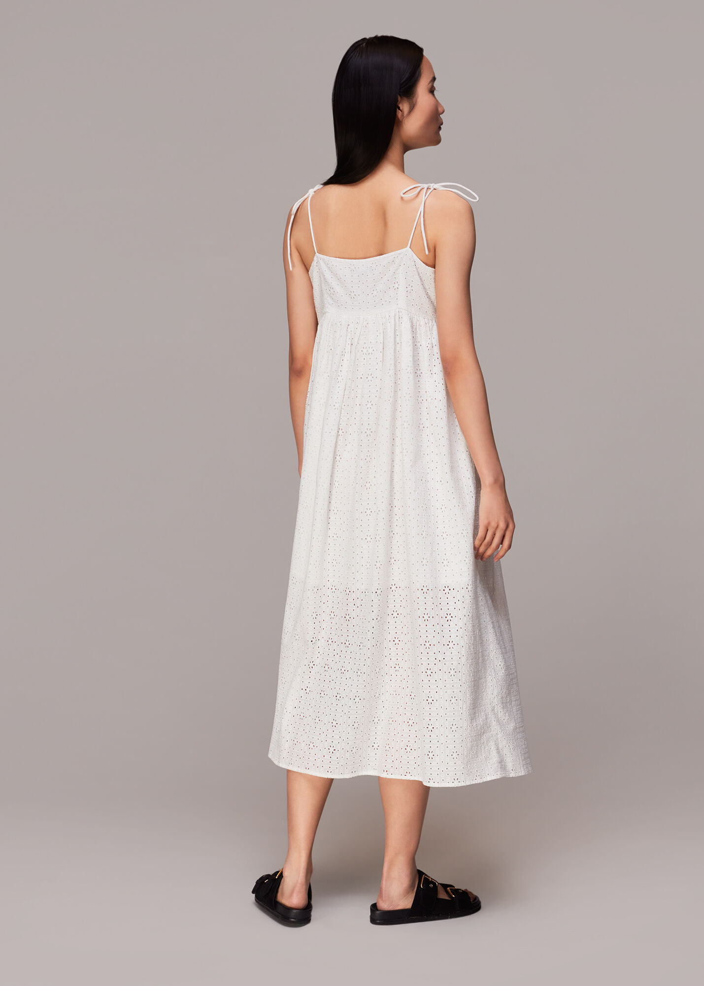 White Mabel Broderie Midi Dress WHISTLES