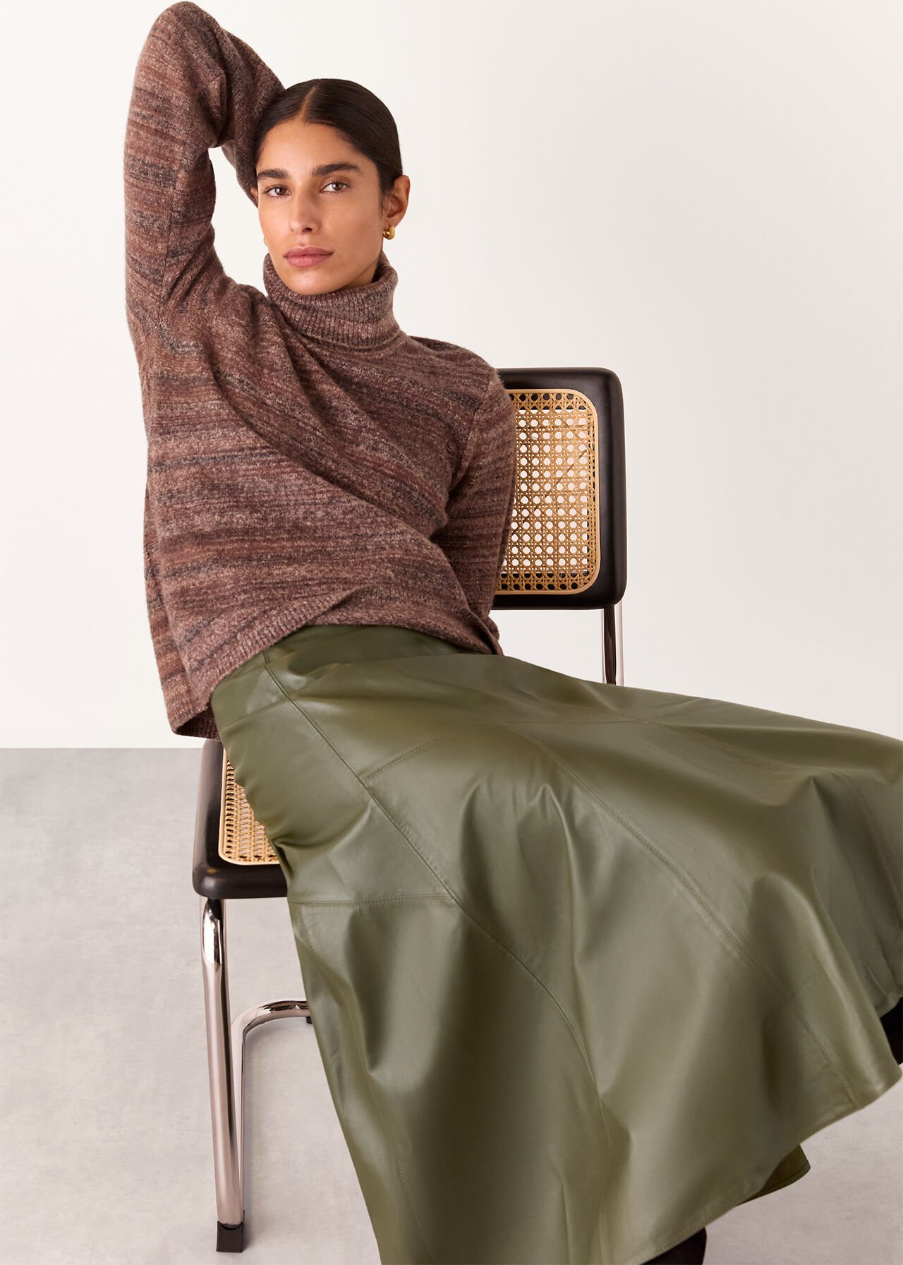 Zig Zag Panel Leather Skirt