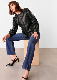 Leather Gathered Sleeve Shirt