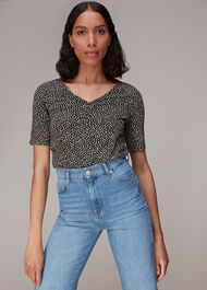 Ink Leopard V Neck Ruched Tee