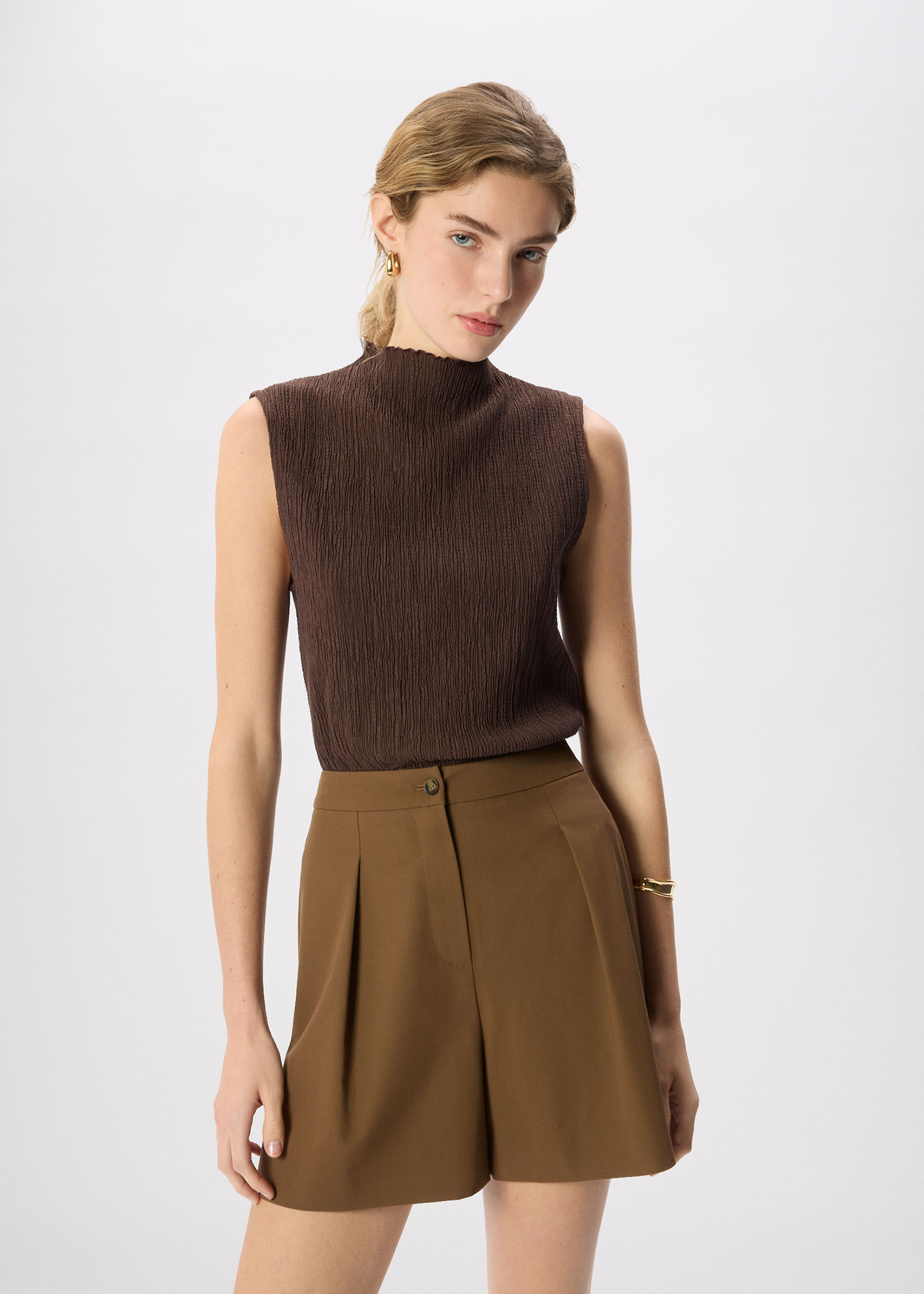 Brown Textured Sleeveless Top | WHISTLES | Whistles US |