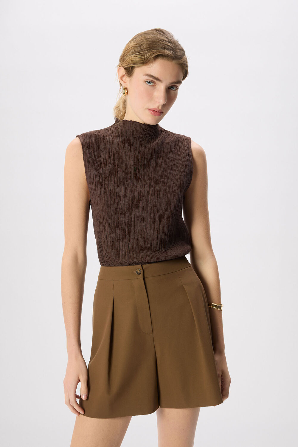 Brown Textured Sleeveless Top