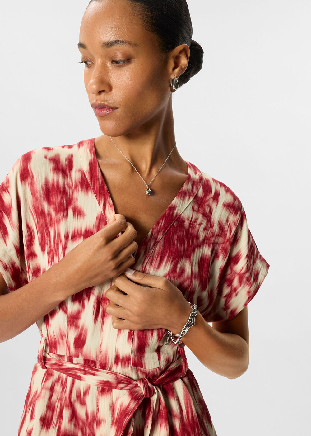 Petite Blurred Floral Tie Jumpsuit