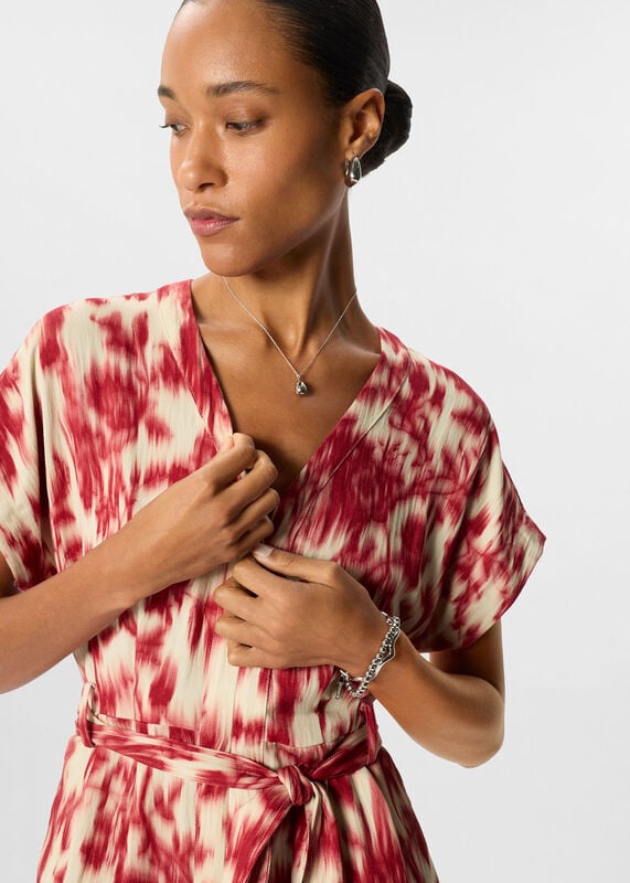 Red Petite Blurred Floral Tie Jumpsuit