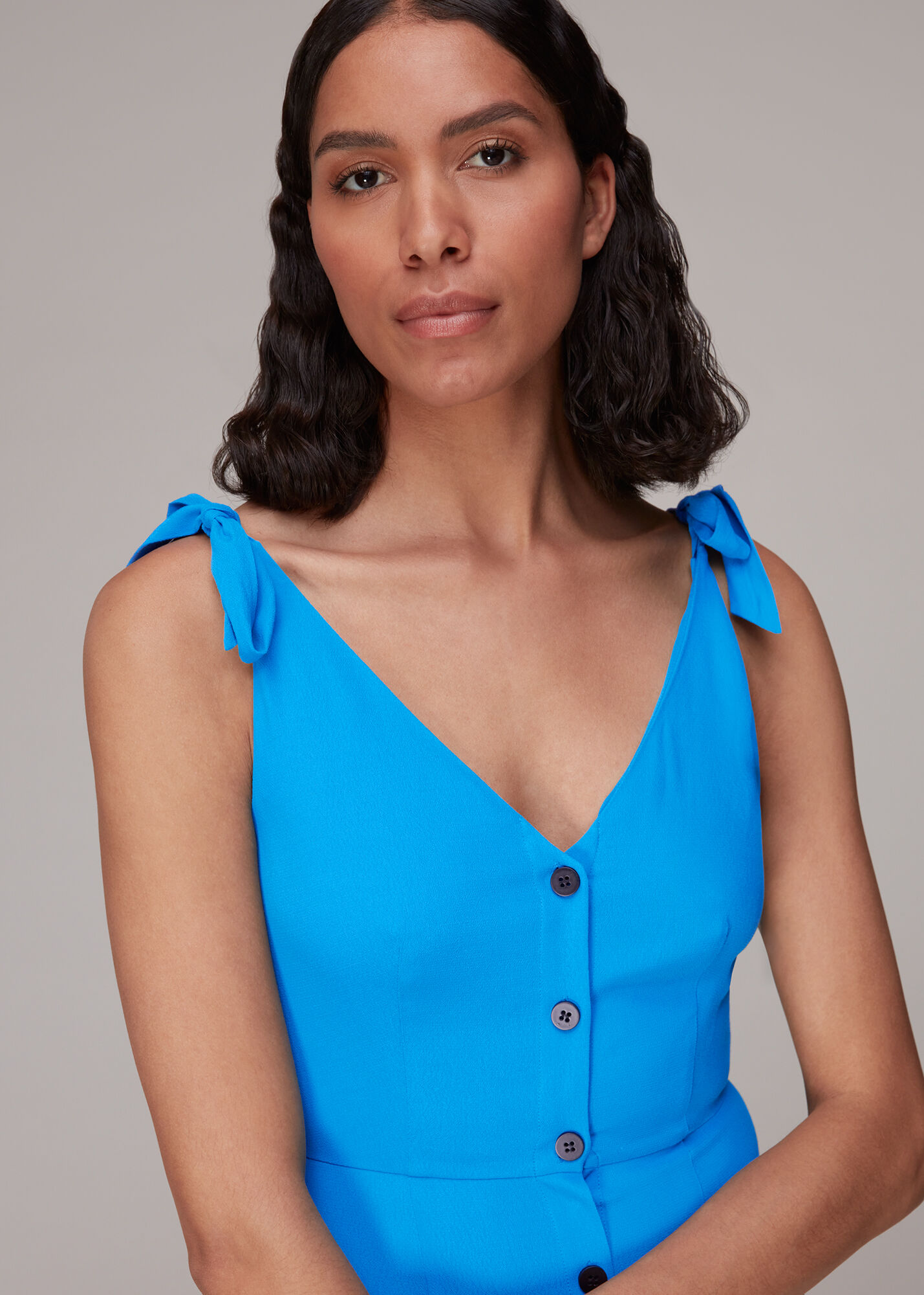 Blue Hanna Tie Shoulder Dress WHISTLES Whistles